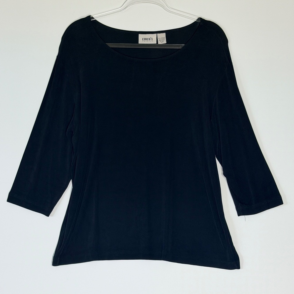 Chico's Travelers Black 3/4 Sleeve Scoop Neck Top Large - Picture 2 of 7